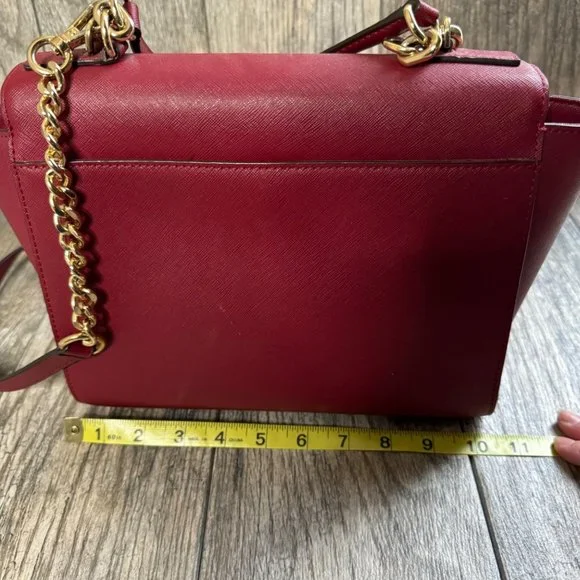 Michael Kors Brandi Womens Maroon Leather Gold Trim Top Handle Satchel Bag Purse - Picture 6 of 14